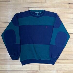 Knights of the Round Table Mens Medium Striped Sweatshirt Navy Green